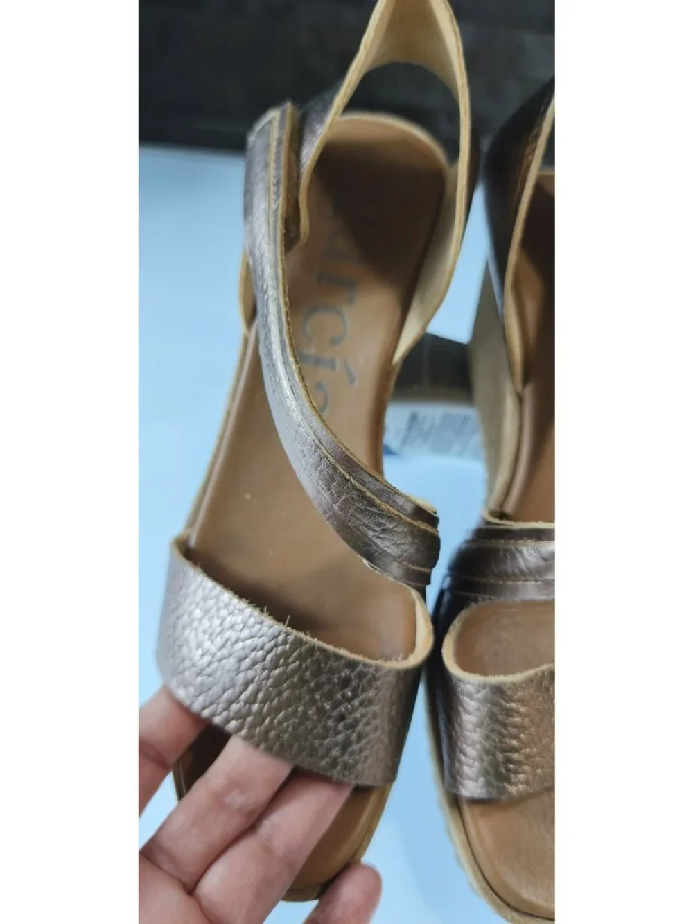 Pedro Garcia Bronze Metallic Wedge Sandals Sz 41 Suede Platform New No Box